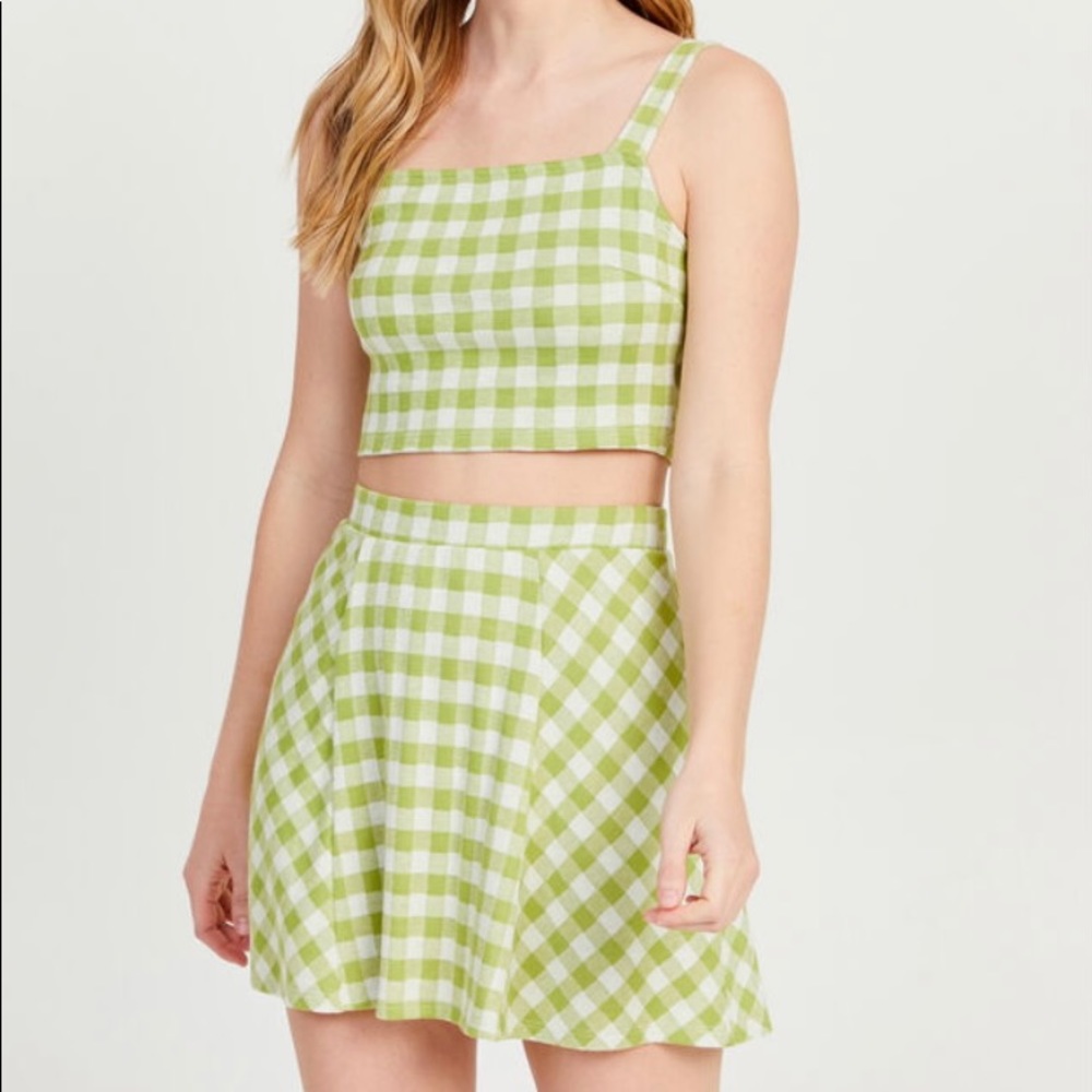NWT Altar’d State Green and White Gingham Skirt